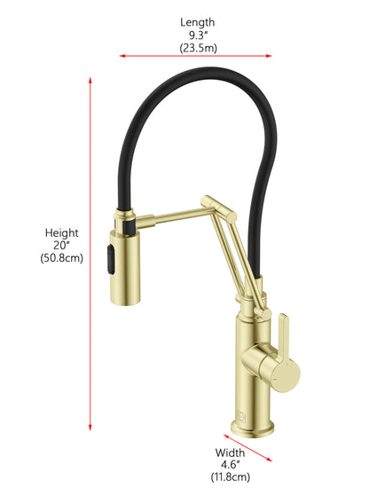 Leonardo Single Handle Pull Down Sprayer Kitchen Faucet in Brushed Gold