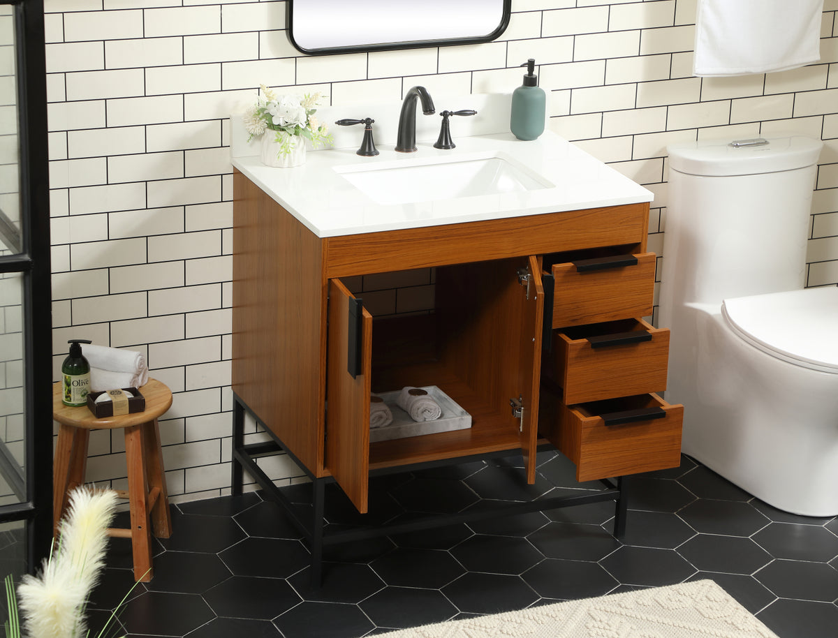 32 inch Single bathroom vanity in teak with backsplash