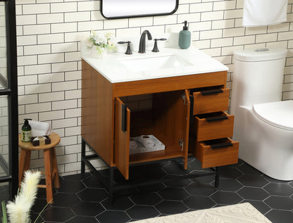 32 inch Single bathroom vanity in teak with backsplash