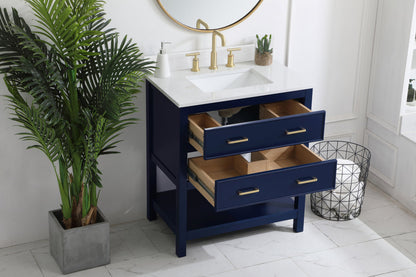 30 inch Single Bathroom Vanity in Blue with Backsplash