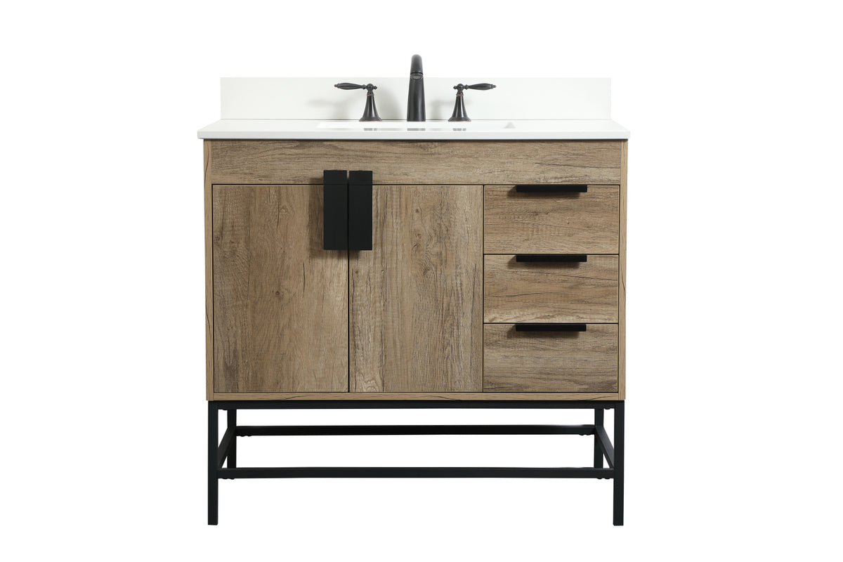 36 inch Single bathroom vanity in natural oak with backsplash