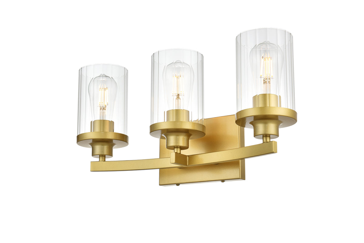 Saanvi 3 light Brass and Clear Bath Sconce