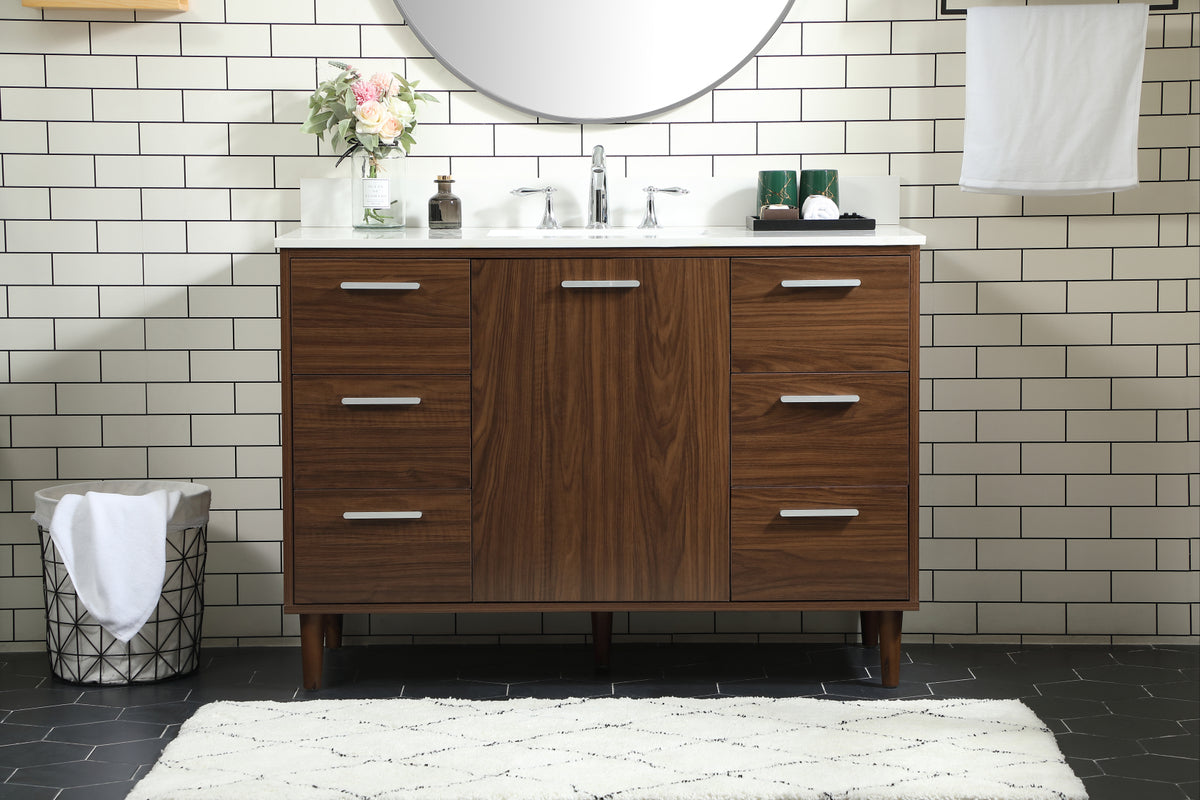 48 inch bathroom vanity in Walnut with backsplash