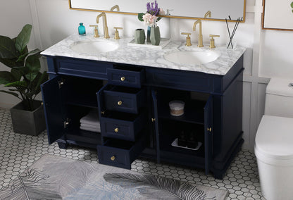 60 inch Double Bathroom Vanity set in Blue