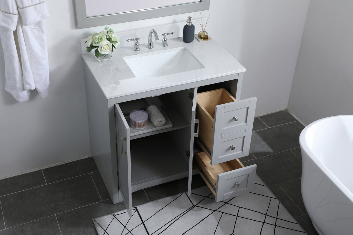 36 inch Single Bathroom Vanity in Grey with Backsplash
