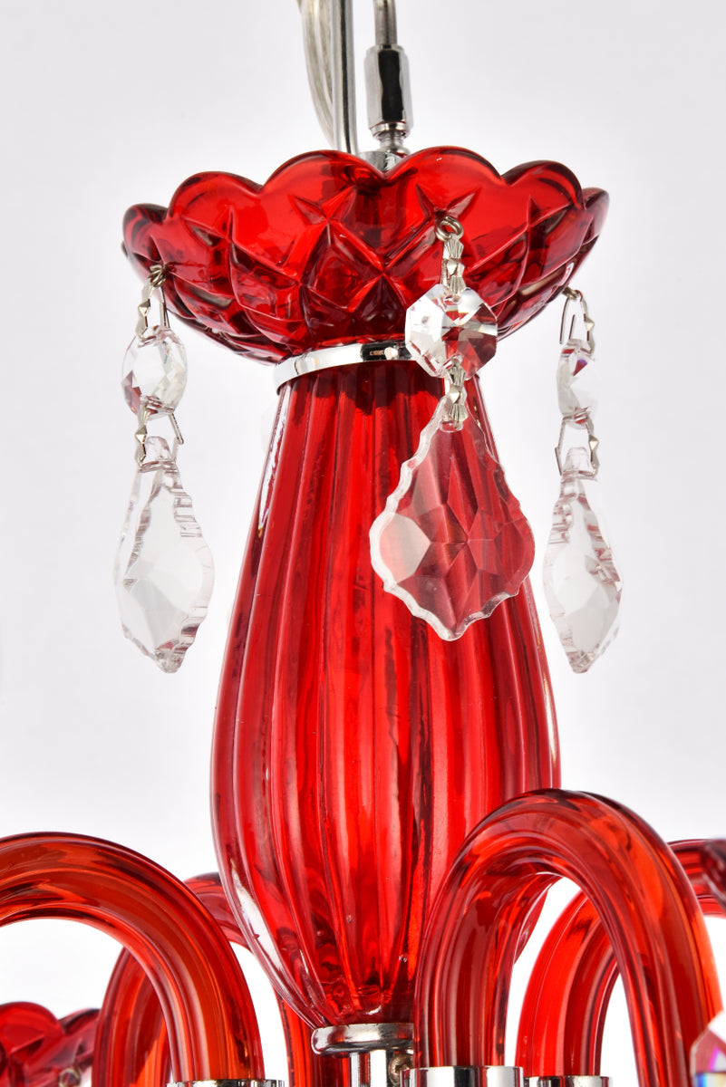 Rococo 4 light Red Pendant Bordeaux (Red) Royal Cut Crystal