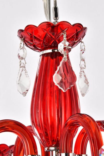 Rococo 4 light Red Pendant Bordeaux (Red) Royal Cut Crystal