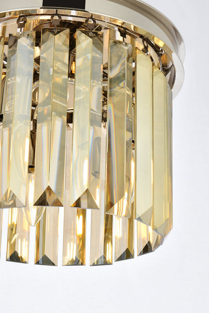 Sydney 3 light polished nickel Pendant Golden Teak (Smoky) Royal Cut Crystal