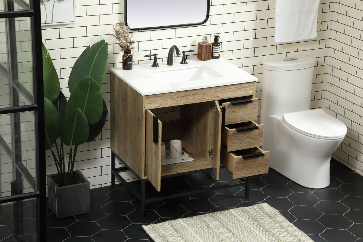 32 inch Single bathroom vanity in natural oak