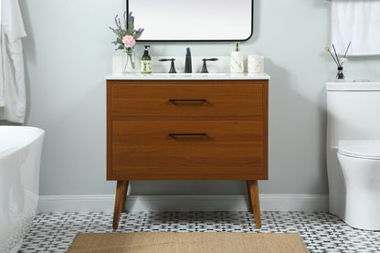 36 inch Single bathroom vanity in teak with backsplash