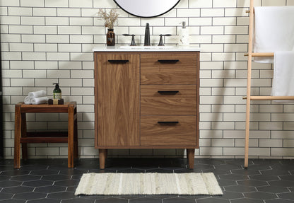 30 inch Single bathroom vanity in walnut brown
