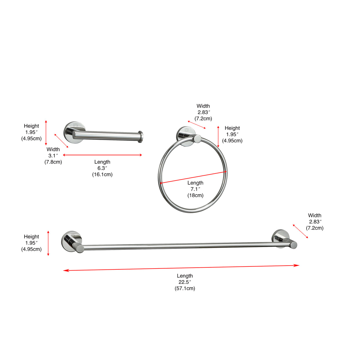 Alma 3-Piece Bathroom Hardware Set in Chrome