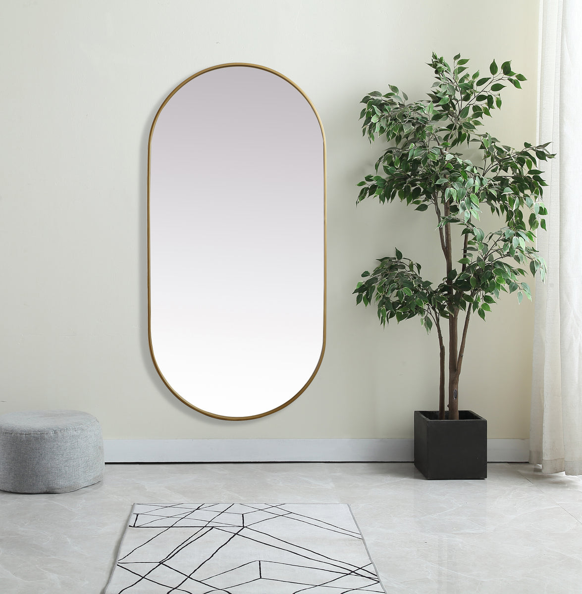 Metal Frame Oval Mirror 30x60 Inch in Brass