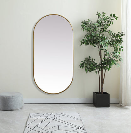 Metal Frame Oval Mirror 30x60 Inch in Brass