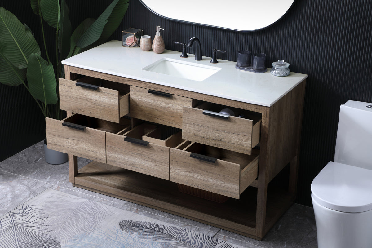 54 Inch SIngle Bathroom Vanity In Natural Oak