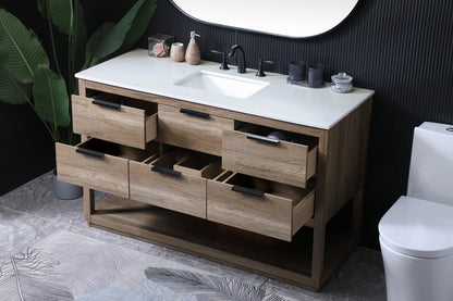 54 Inch SIngle Bathroom Vanity In Natural Oak