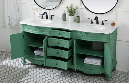 72 inch double Bathroom vanity in vintage mint with ivory white engineered marble