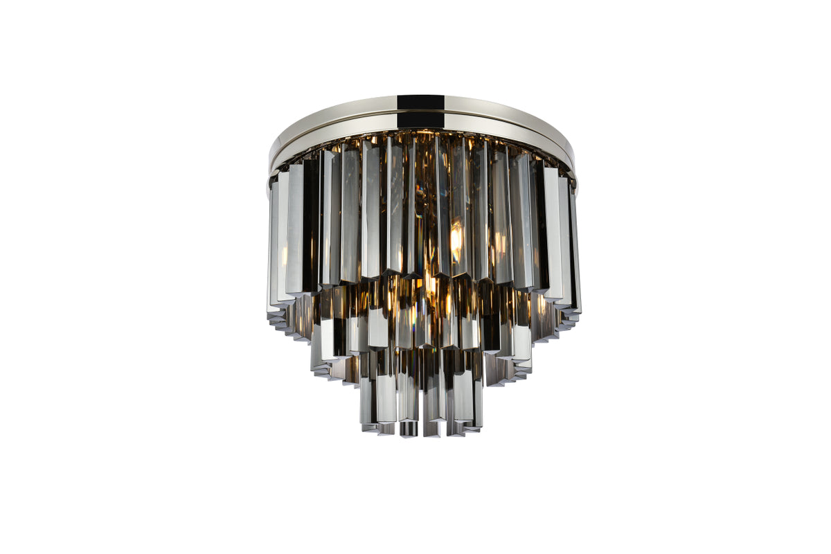 Sydney 9 light polished nickel Flush Mount Silver Shade (Grey) Royal Cut Crystal