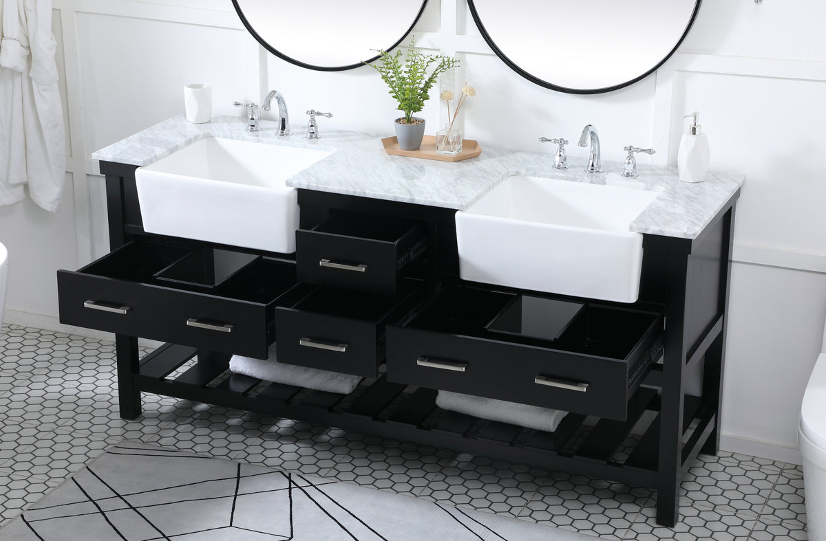 72 inch double bathroom vanity in black