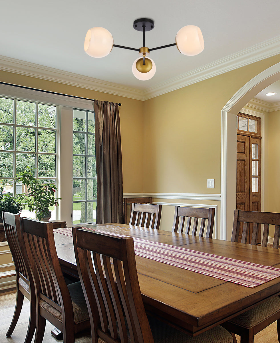 Briggs 26 inch flush mount in black and brass with white shade