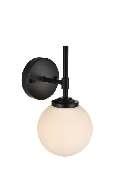 Ansley 1 light Black and frosted white Bath Sconce