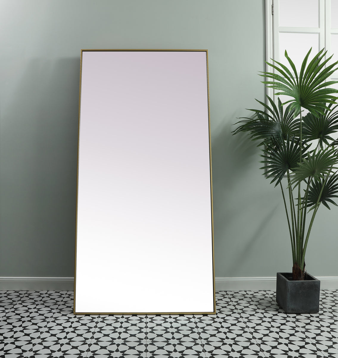 Metal Frame Rectangle Full Length Mirror 36x72 Inch in Brass