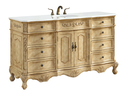 60 inch Single Bathroom vanity In Antique Beige with ivory white engineered marble