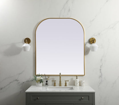 Metal Frame Arch Mirror 36x42 Inch in Brass