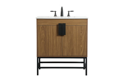 30 inch Single bathroom vanity in walnut brown