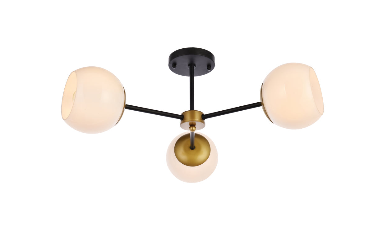 Briggs 26 inch flush mount in black and brass with white shade
