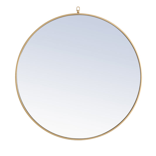 Metal frame Round Mirror with decorative hook 36 inch Brass finish