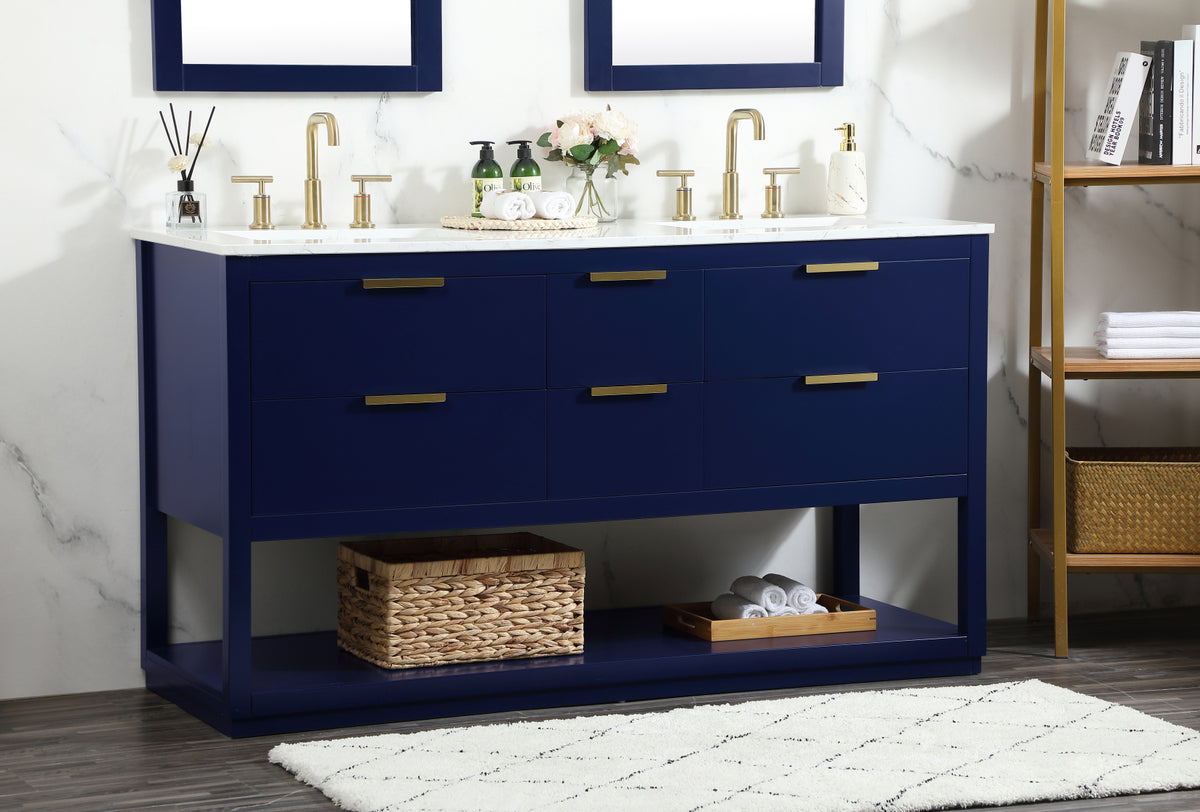60 inch Single bathroom vanity in blue