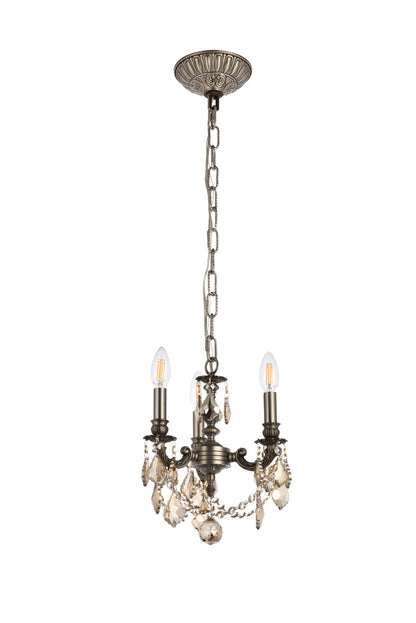 Lillie 3 light Pewter Pendant Golden Teak (Smoky) Royal Cut Crystal