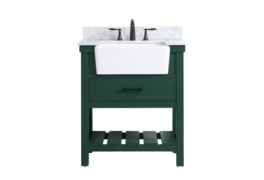 30 inch Single bathroom vanity in green with backsplash