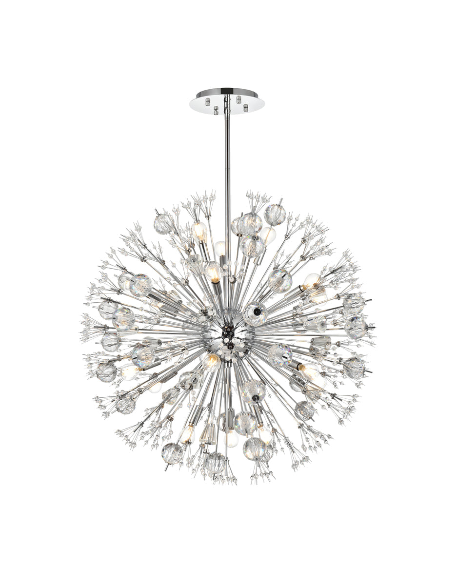 Vera 32 inch crystal starburst round pendant in chrome