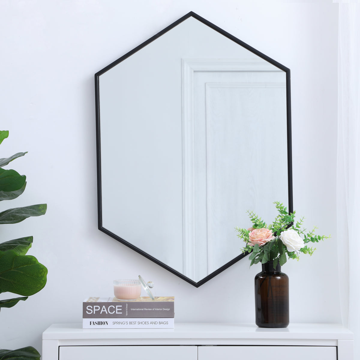 Metal frame hexagon mirror 24 inch in Black