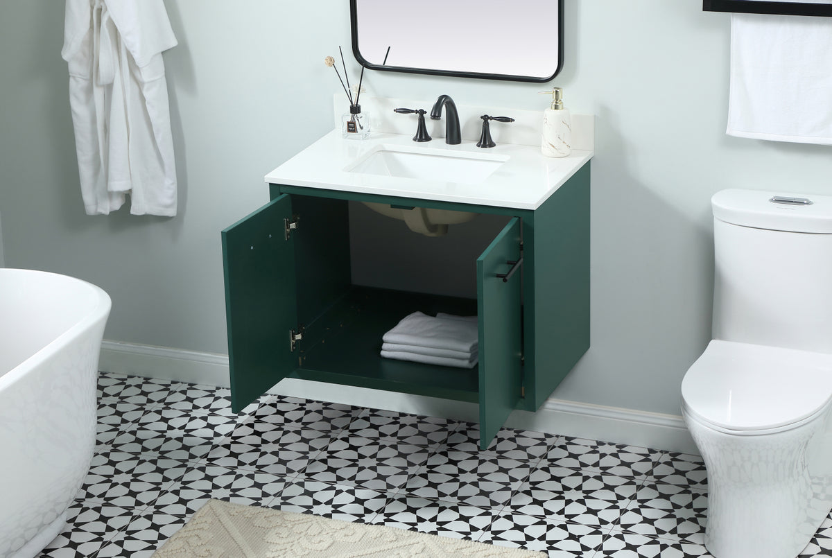 30 inch Single bathroom vanity in green with backsplash