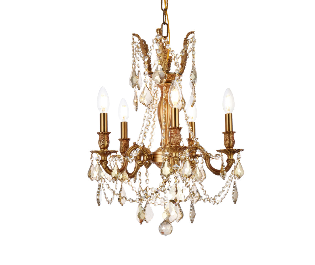 Rosalia 5 light French Gold Pendant Golden Teak (Smoky) Royal Cut Crystal