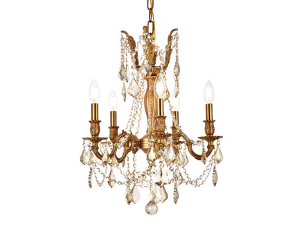 Rosalia 5 light French Gold Pendant Golden Teak (Smoky) Royal Cut Crystal
