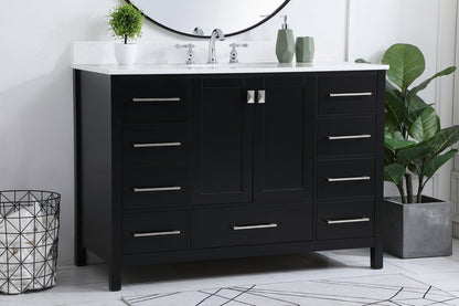 48 inch Single Bathroom Vanity in Black with Backsplash