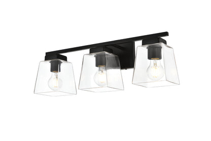 Merrick 3 light Black and Clear Bath Sconce