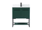 30 inch Single bathroom vanity in green with backsplash