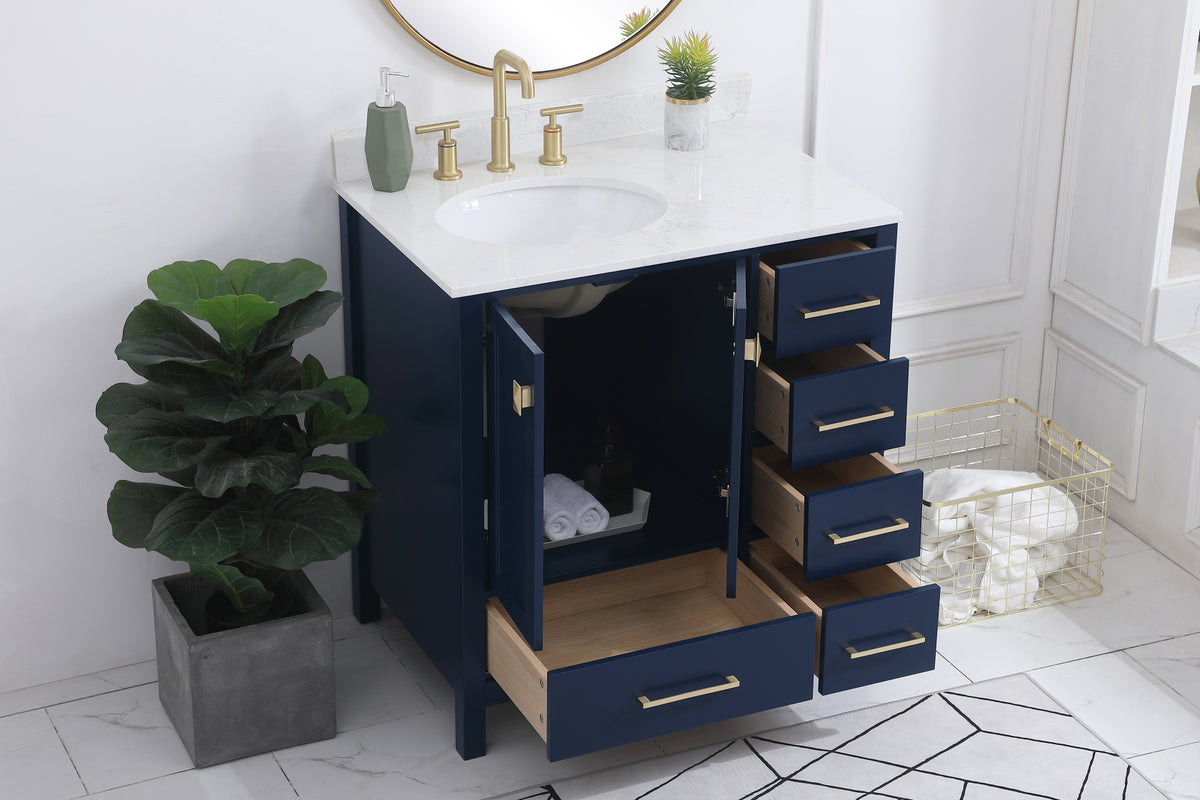 32 inch Single Bathroom Vanity in Blue with Backsplash