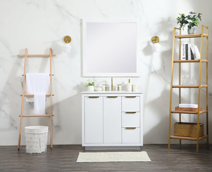 36 inch Single bathroom vanity in white with backsplash