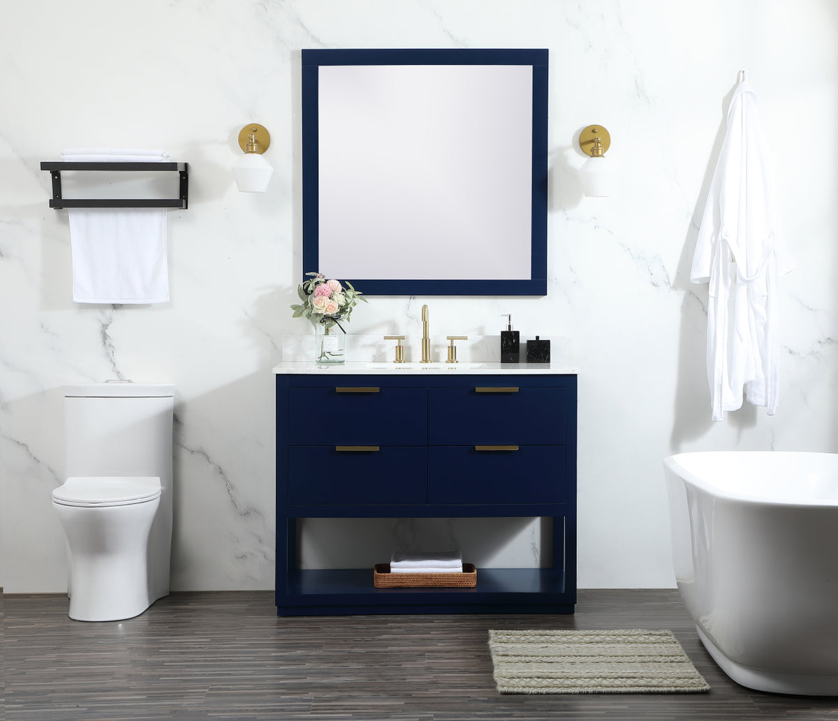 42 inch Single bathroom vanity in blue with backsplash