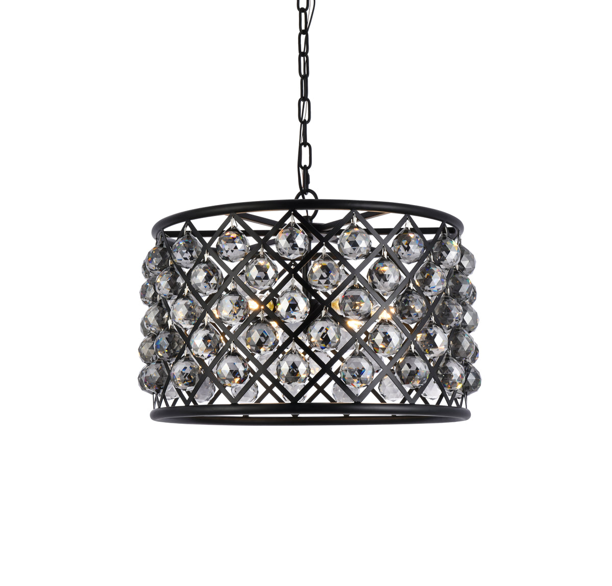 Madison 6 light Matte Black Pendant Silver Shade (Grey) Royal Cut Crystal