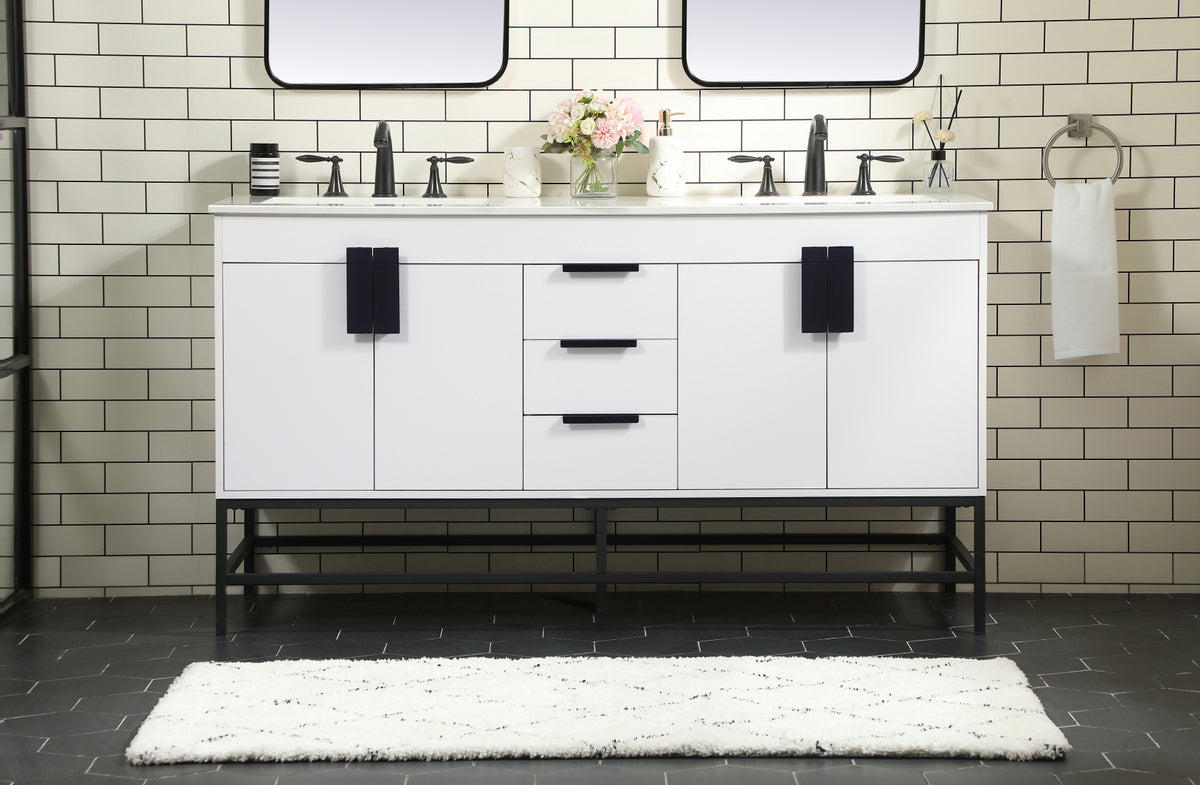 60 inch double bathroom vanity in white