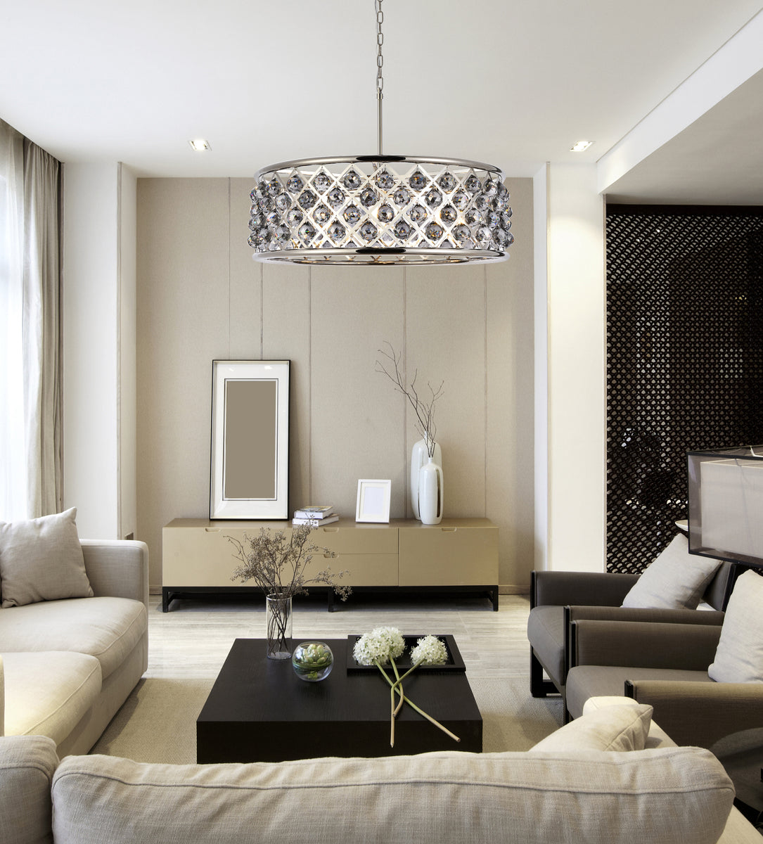 Madison 8 light polished Nickel Chandelier Silver Shade (Grey) Royal Cut Crystal