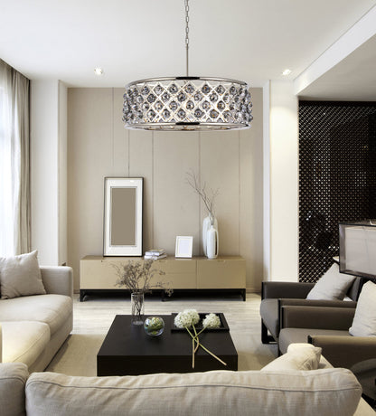 Madison 8 light polished Nickel Chandelier Silver Shade (Grey) Royal Cut Crystal