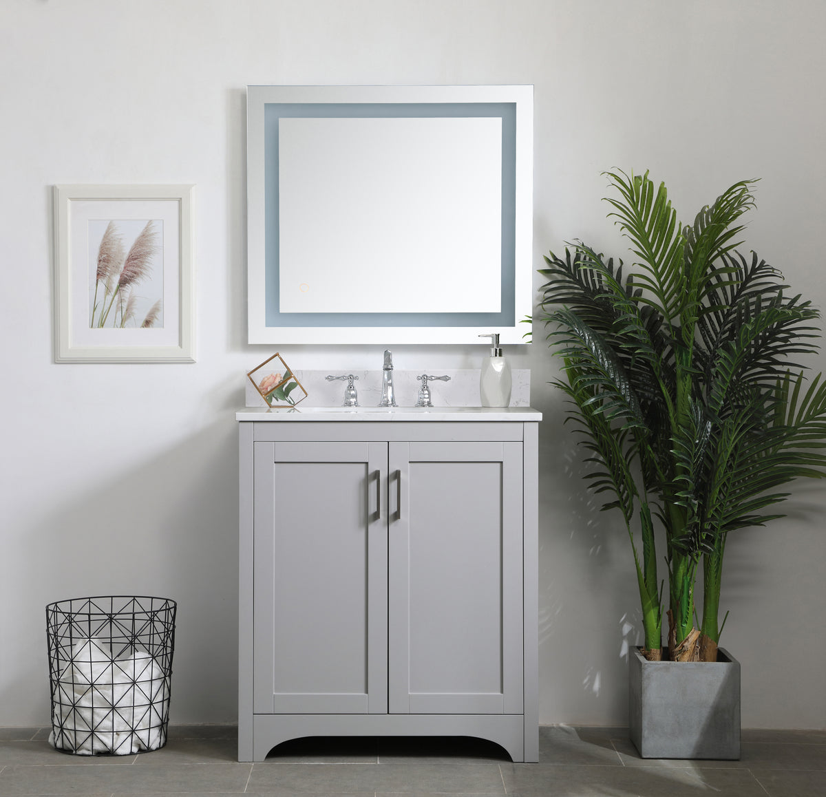 30 inch Single Bathroom Vanity in Grey with Backsplash